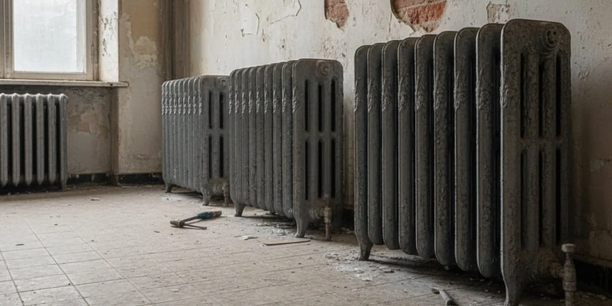 Radiateurs en fonte anciens d'un chalet savoyard